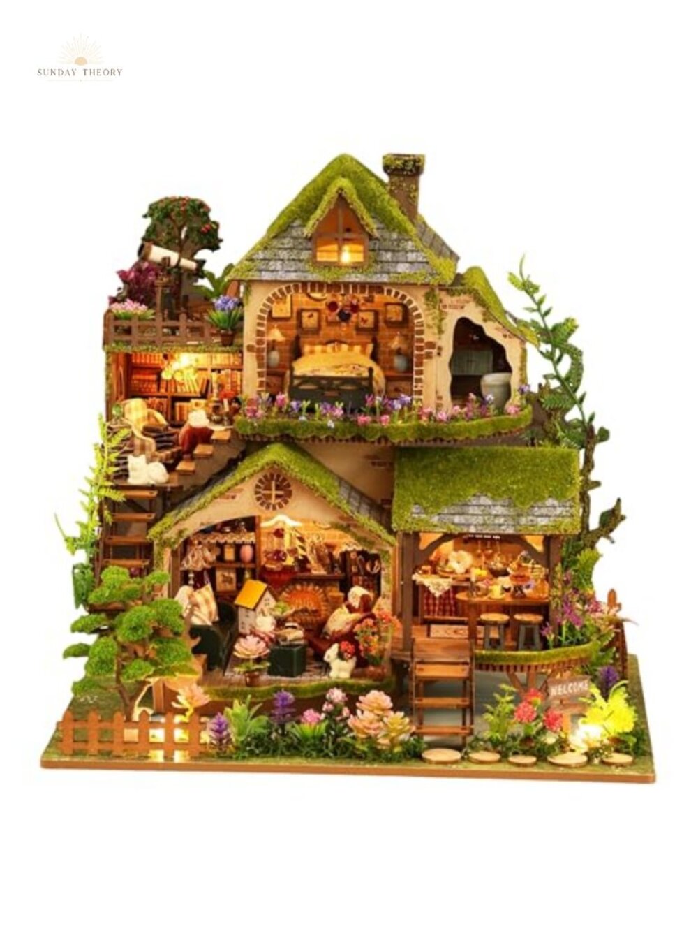 DIY Wooden Miniature House Kit with LED Lights, 1:12 Scale, Advanced Building